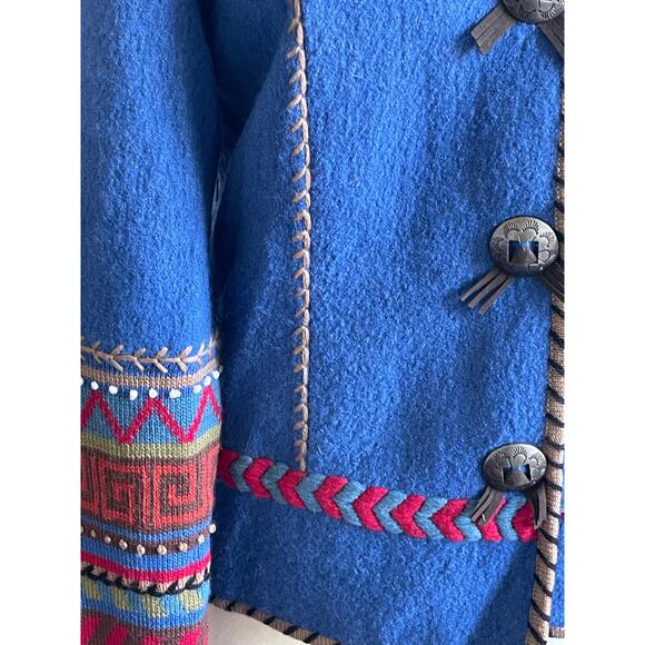 ColdWater Creek Artisan Blue Wool Western Jacket Boho Embroidered Southwestern - Picture 6 of 9